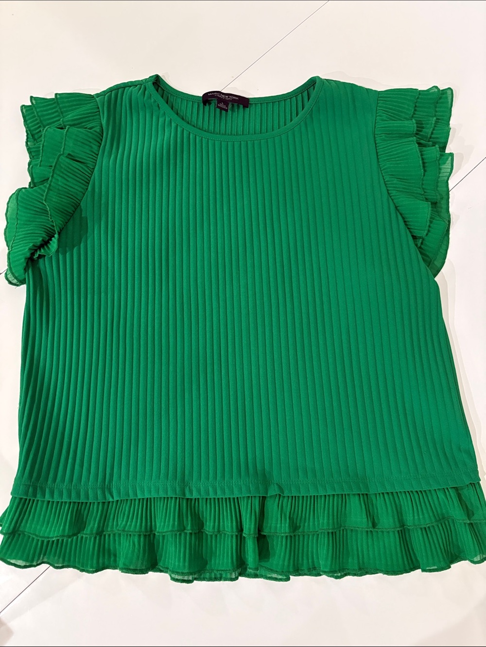 Marc New York Pleated Emerald Green Ruffle Sleeve Blouse